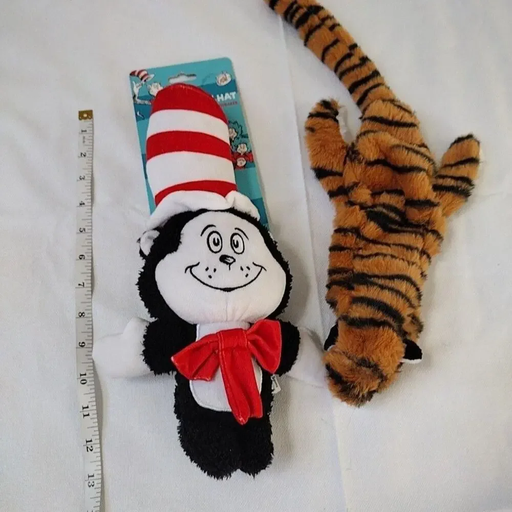 Dr Seuss Cat In The Hat Plush Dog Toy Medium Squeaker With Tiger Pet Set New